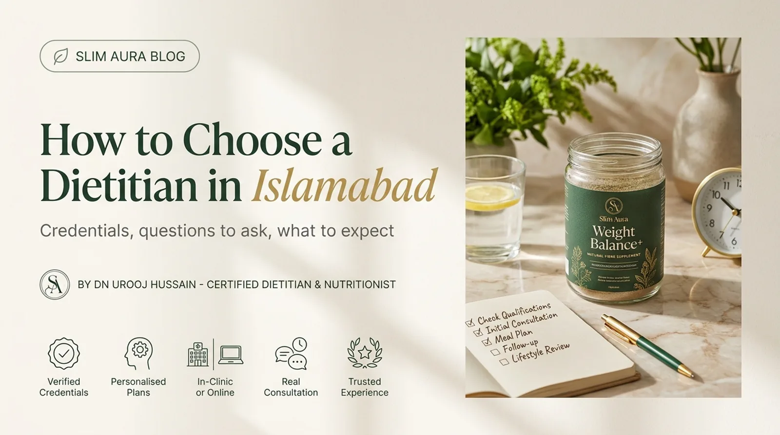 Editorial graphic: How to choose a dietitian in Islamabad — credentials, questions to ask, what to expect