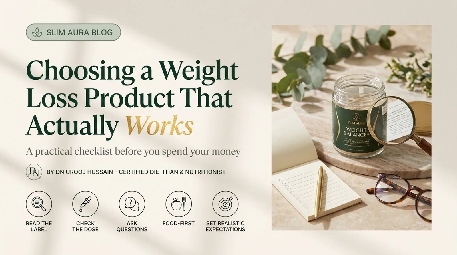 Editorial graphic: Choosing a weight loss product that actually works — a practical checklist