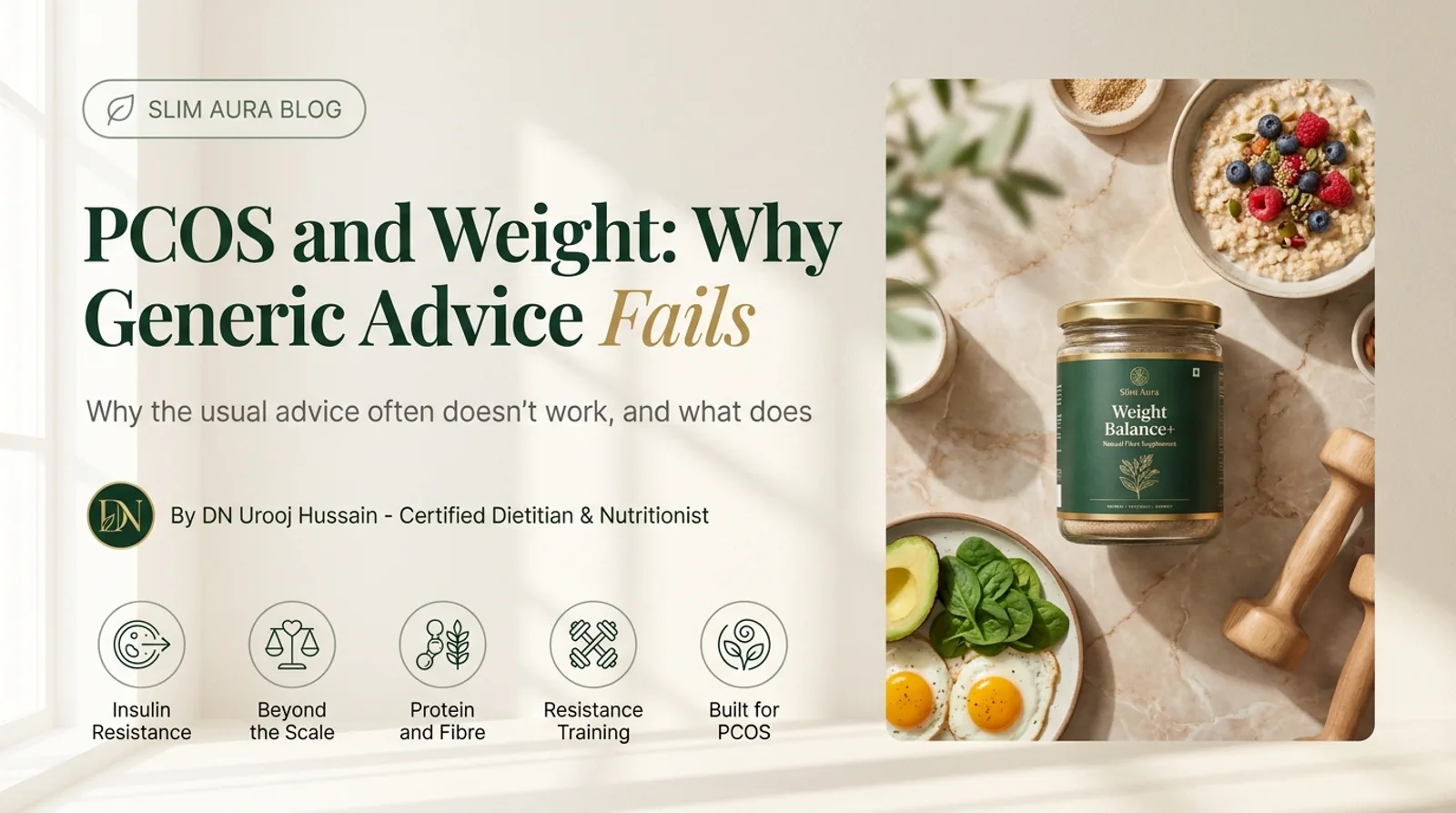 Editorial graphic: PCOS and weight — why generic advice fails, and what does instead