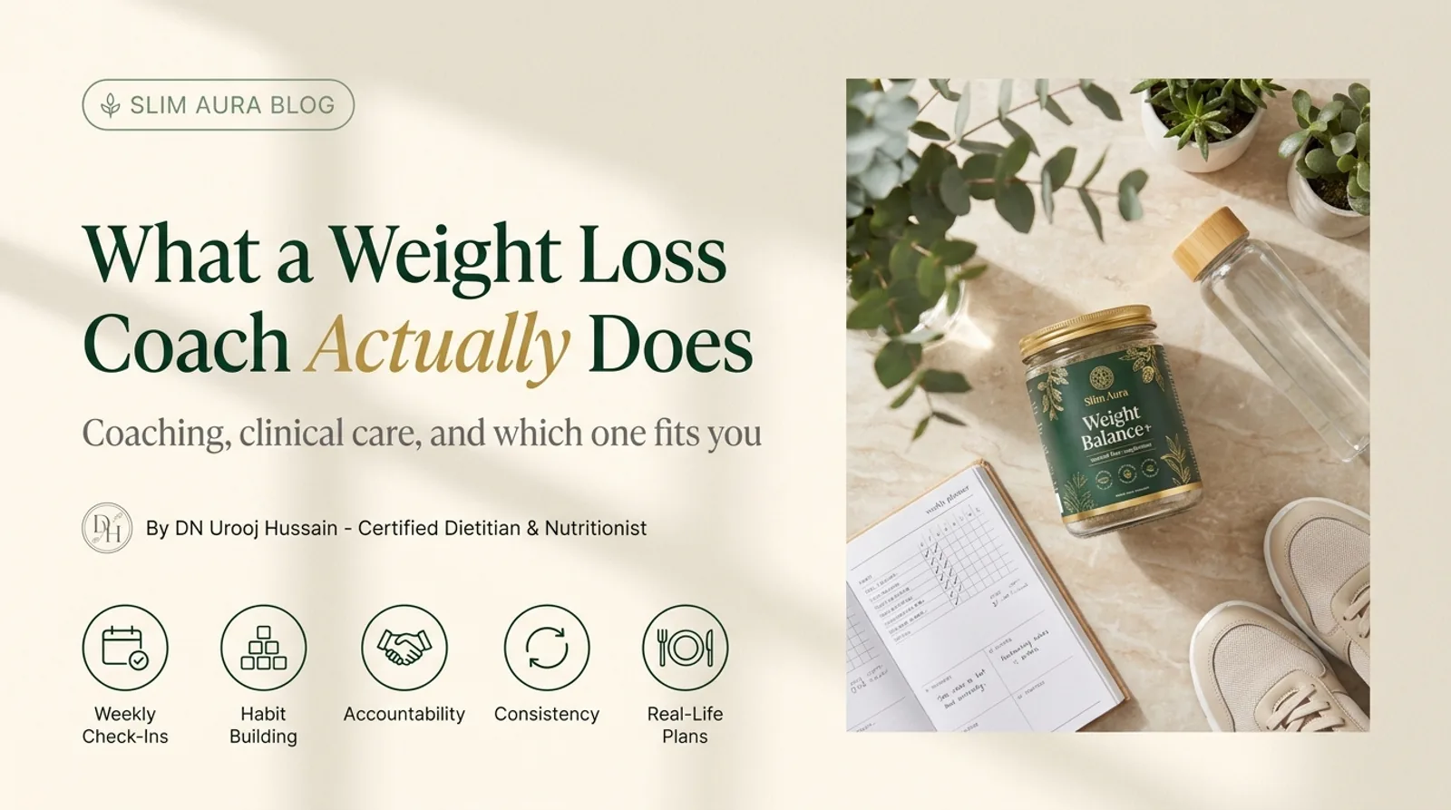 Editorial graphic: What a weight loss coach actually does — coaching, clinical care, and which one fits you