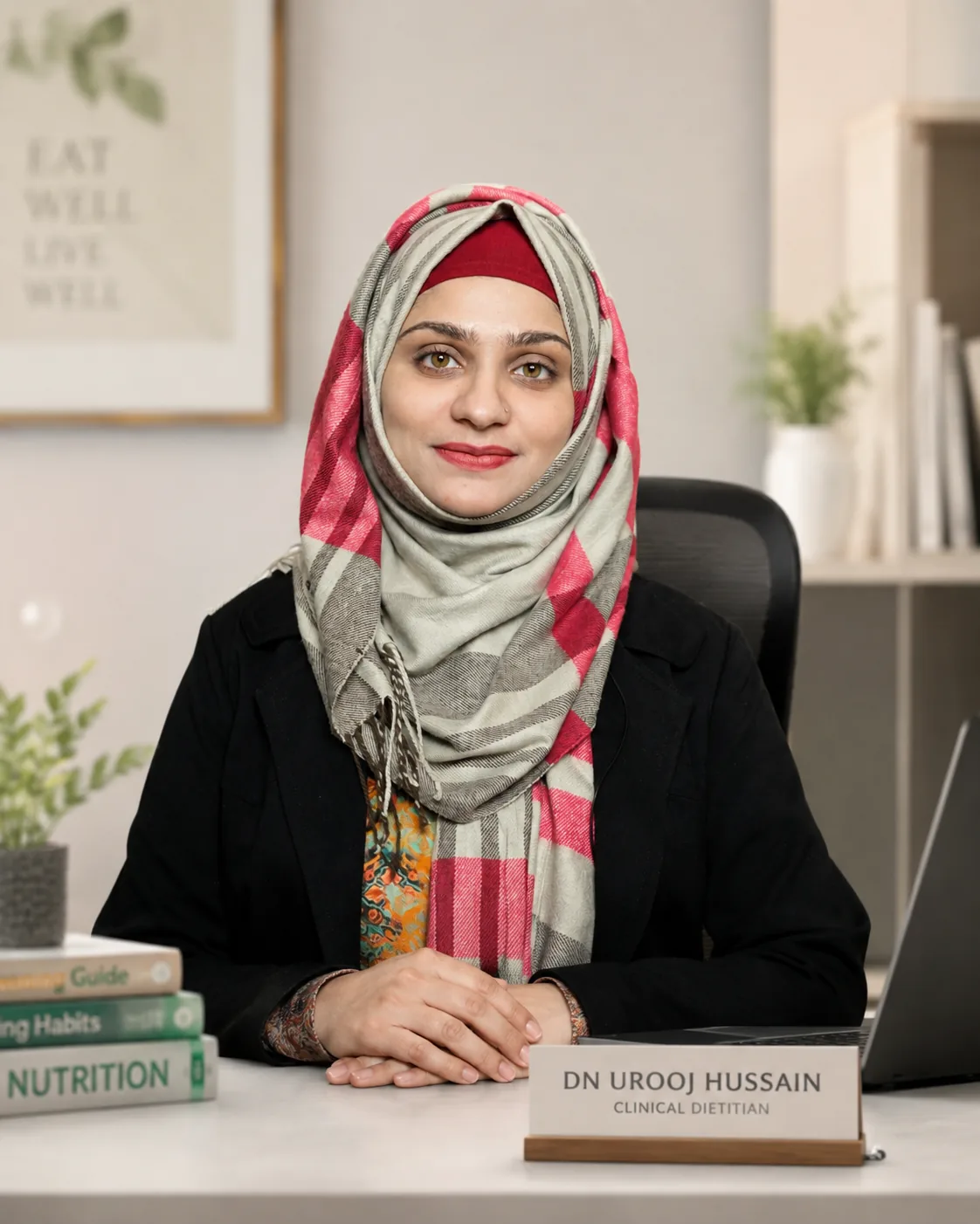 DN Urooj Hussain, Clinical Dietitian, at her consultation desk
