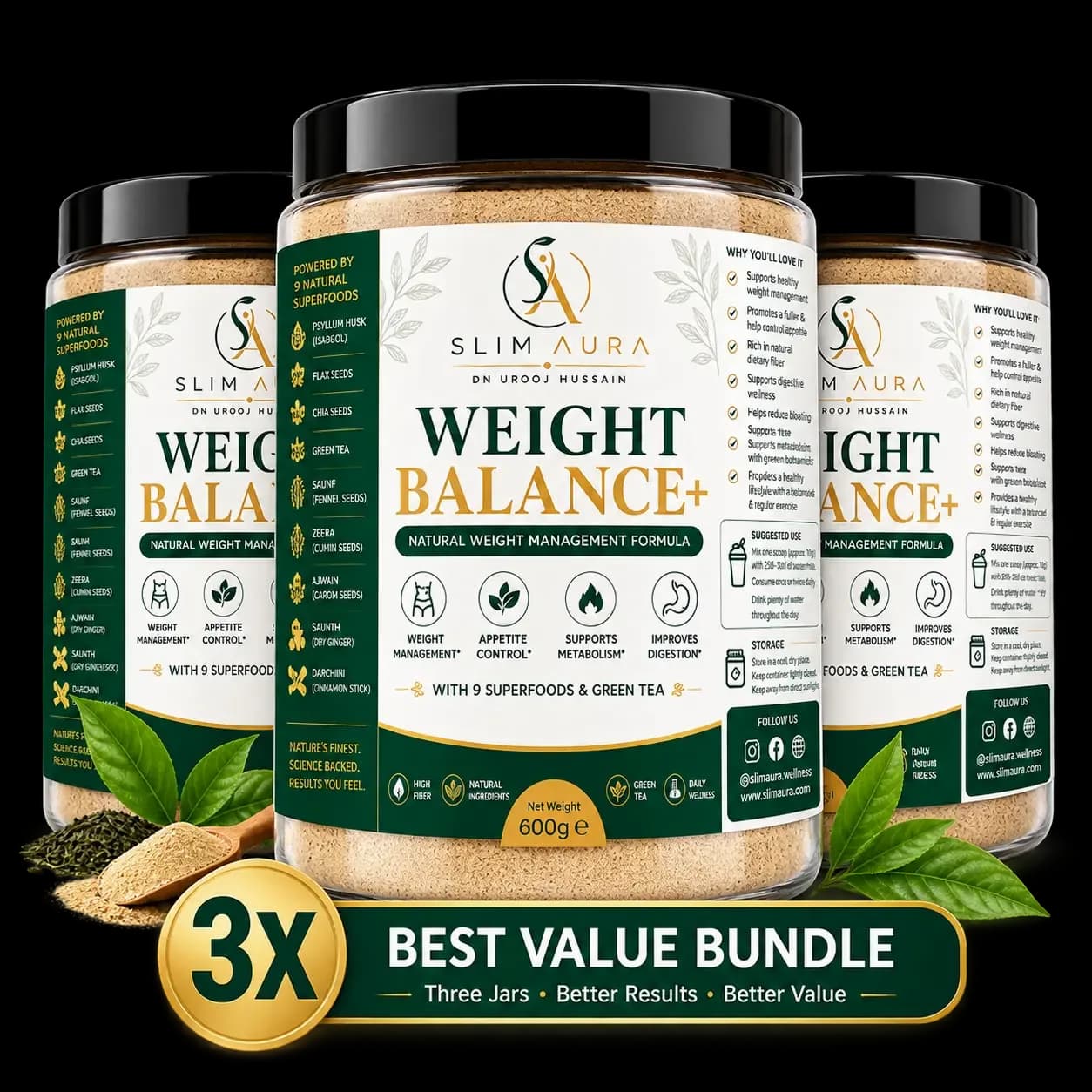 Slim Aura Weight Balance+ three-jar best value bundle packshot