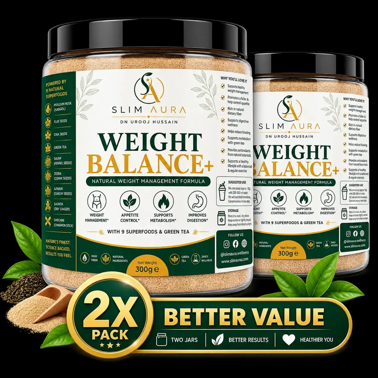 Slim Aura Weight Balance+ two-jar 300g bundle packshot