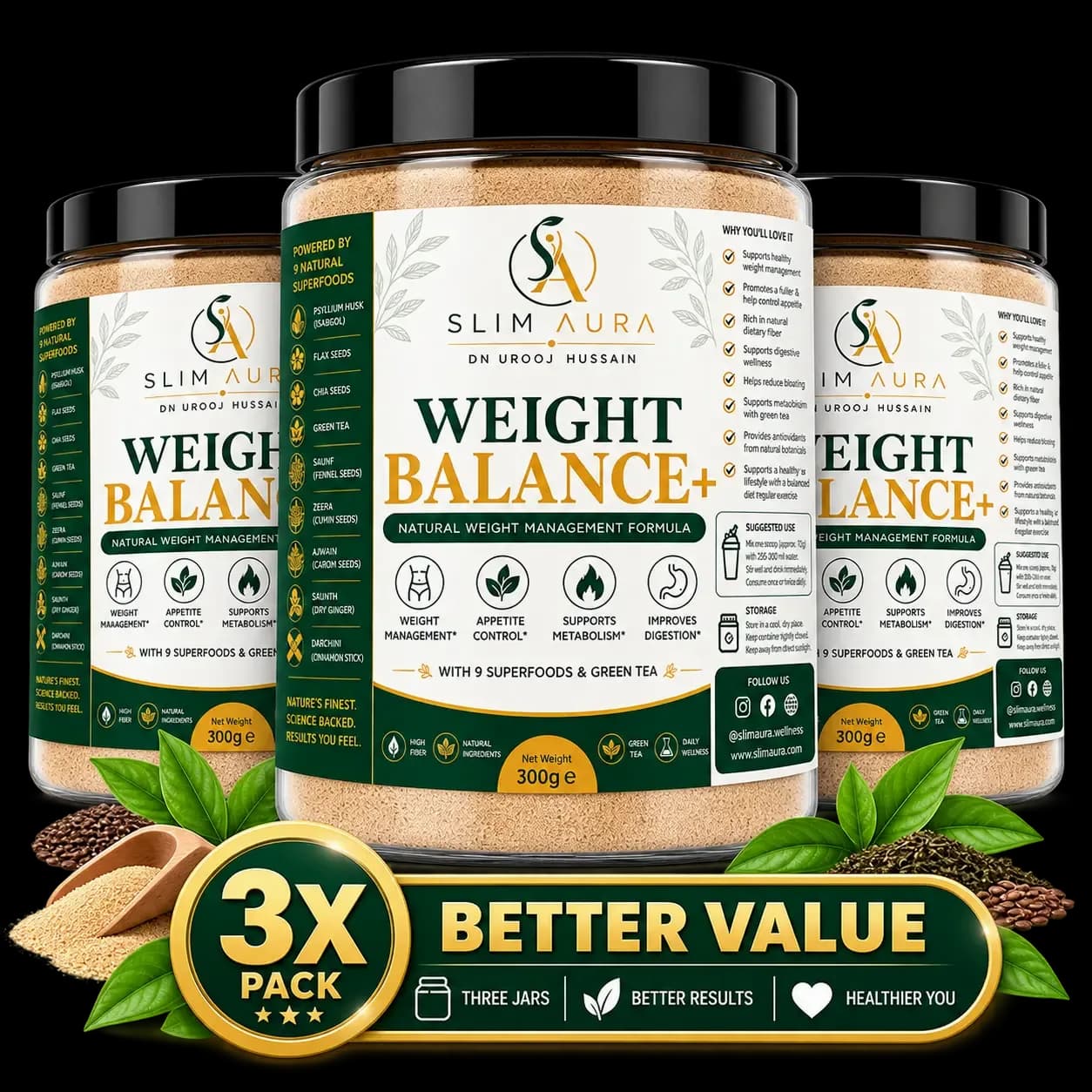 Slim Aura Weight Balance+ three-jar 300g bundle packshot